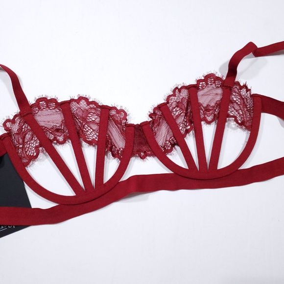 Thistle & Spire Sidney Open Cup Velvet Underwire Bra Ruby Red Size 32DD BNWT - Picture 5 of 6